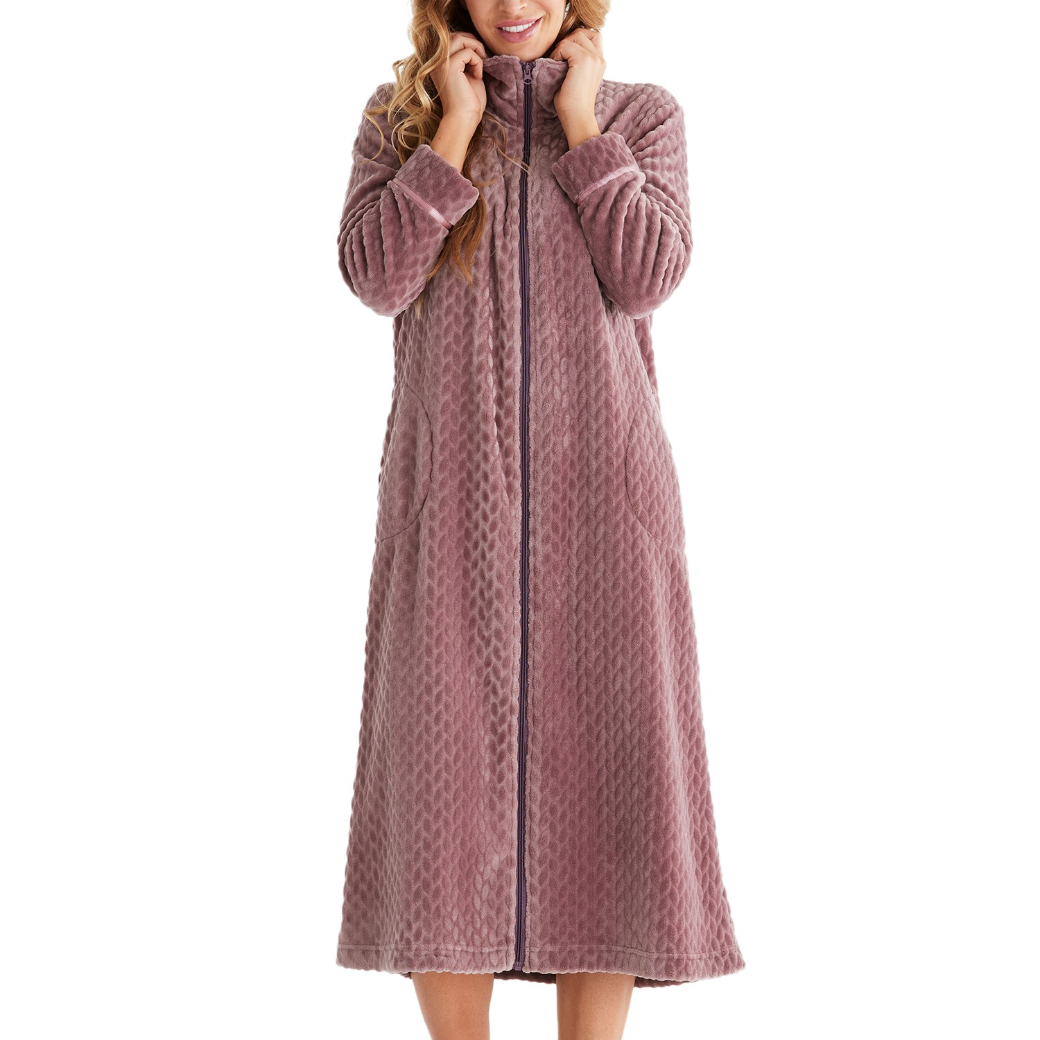 Damella Jacuard Fleece Zipper Robe 
